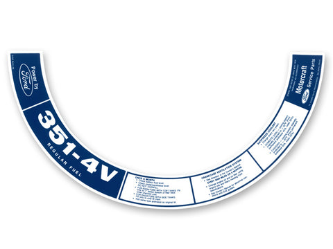 AIR CLEANER DECAL 351-4V REGULAR FUEL 1972-1973 AIR CLEANER DECAL 351-4V REGULAR FUEL 1972-1973