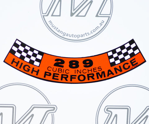 AIR CLEANER DECAL 289 HIGH PERFORMANCE AIR CLEANER DECAL 289 HIGH PERFORMANCE