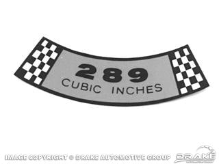 AIR CLEANER DECAL 289 AIR CLEANER DECAL 289