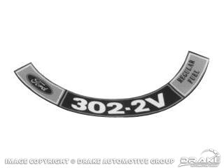 AIR CLEANER DECAL 302-2V 1970-1971